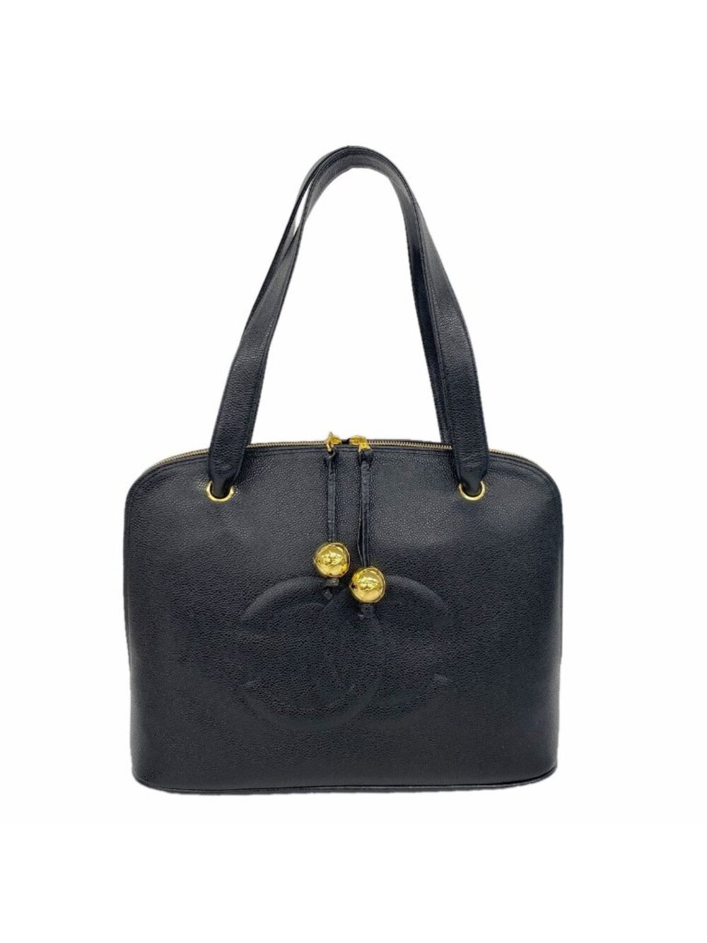 Chanel Shoulder Bag Caviar Leather Black Gold